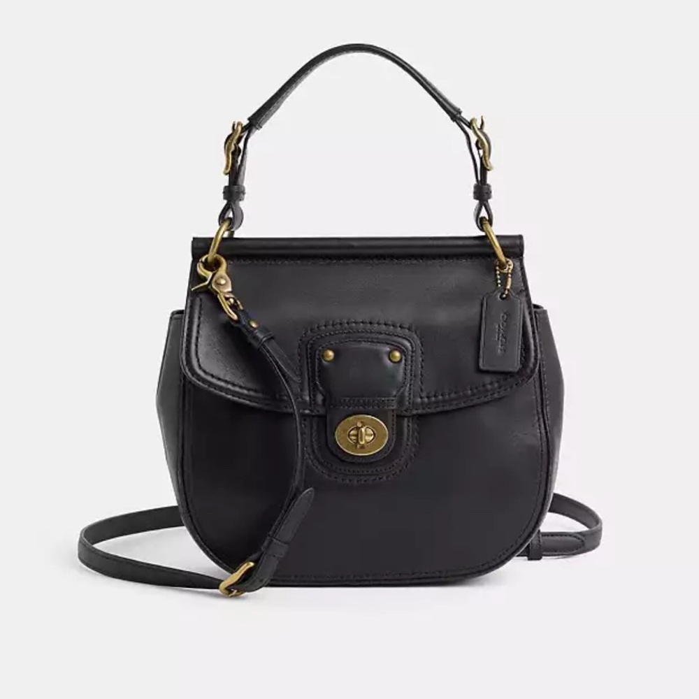 Coach Willis Black Leather Saddle Crossbody Bag